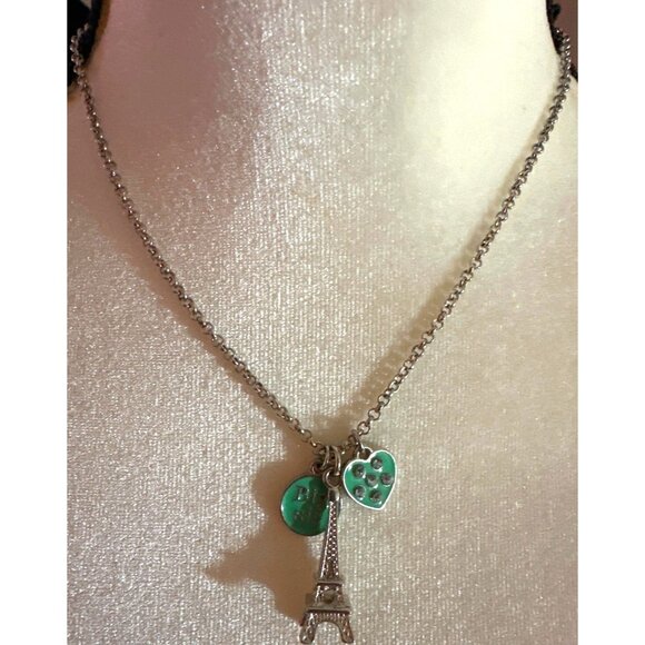 Big Sis Gift Eiffel Tower Pendant Necklace Paris France Heart Silver Chain - Picture 2 of 8
